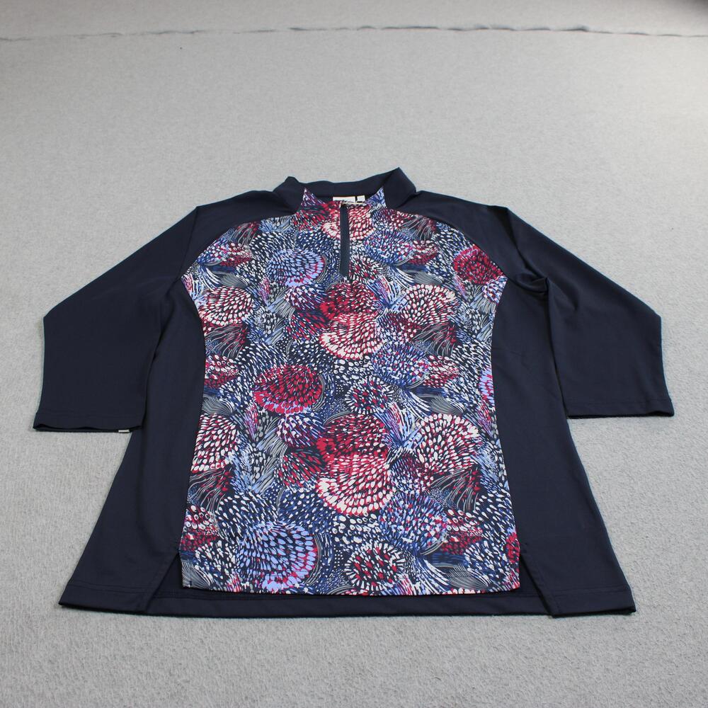 Ping SensorCool Polo Shirt Women 6 Blue Floral 1/4 Zip Golf UPF 50+ Long Sleeve